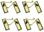 4 x Pairs Solid Polished Brass Georgian Scroll Door Handles With Keyhole (B2100)