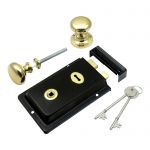 Black Reversible Rim lock complete with Solid Brass Mushroom Rim knobs (BH1015BL)