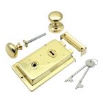 Polished Brass Reversible Rim lock complete with Solid Brass Mushroom Rim knobs (BH1015PB)