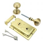 Polished Brass Reversible Rim lock complete with Solid Brass Reeded Rim knobs (BH1016PB)