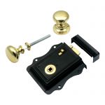 Black Reversible Rim lock complete with Solid Brass Mushroom Rim knobs (BH1017BL)