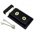 Black Antique Style Reversible Rim lock in Black with brass finish escutcheon (BH49)