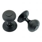 Smooth As Silk Mat Black Reeded / Beehive Style 55mm Door Knobs Half Sprung (MB96)