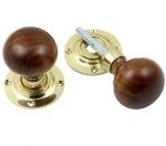 Rosewood & Brass Door Knobs - Ball  shape - un-Sprung (PB2035)