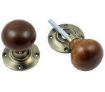 Rosewood & Antique Brass Door Rim Knobs - unsprung (XL2035)