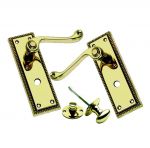 Georgian Scroll, Polished Brass Handles With Turn Knob for Bathrooms (J33012)