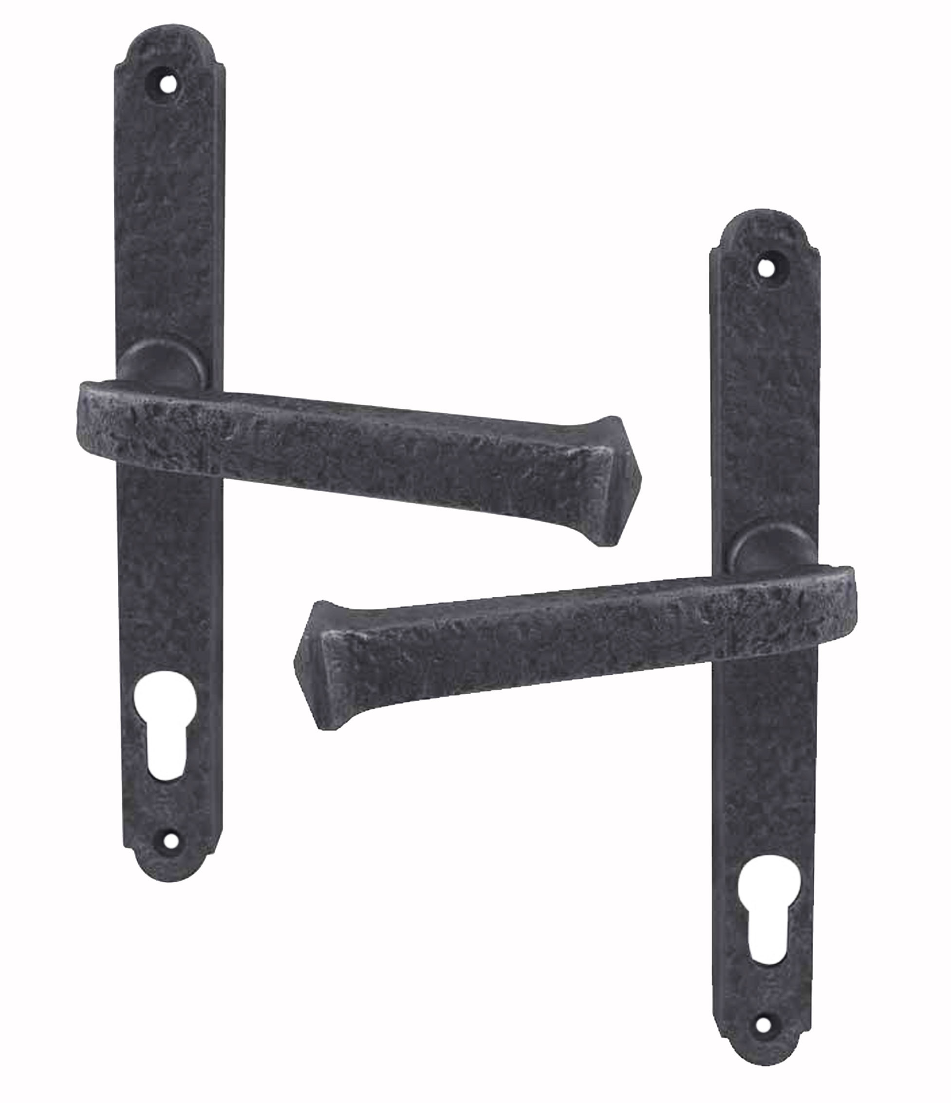 French Door Handles Narrow Back With Euro Lock In Black Cast Iron Description