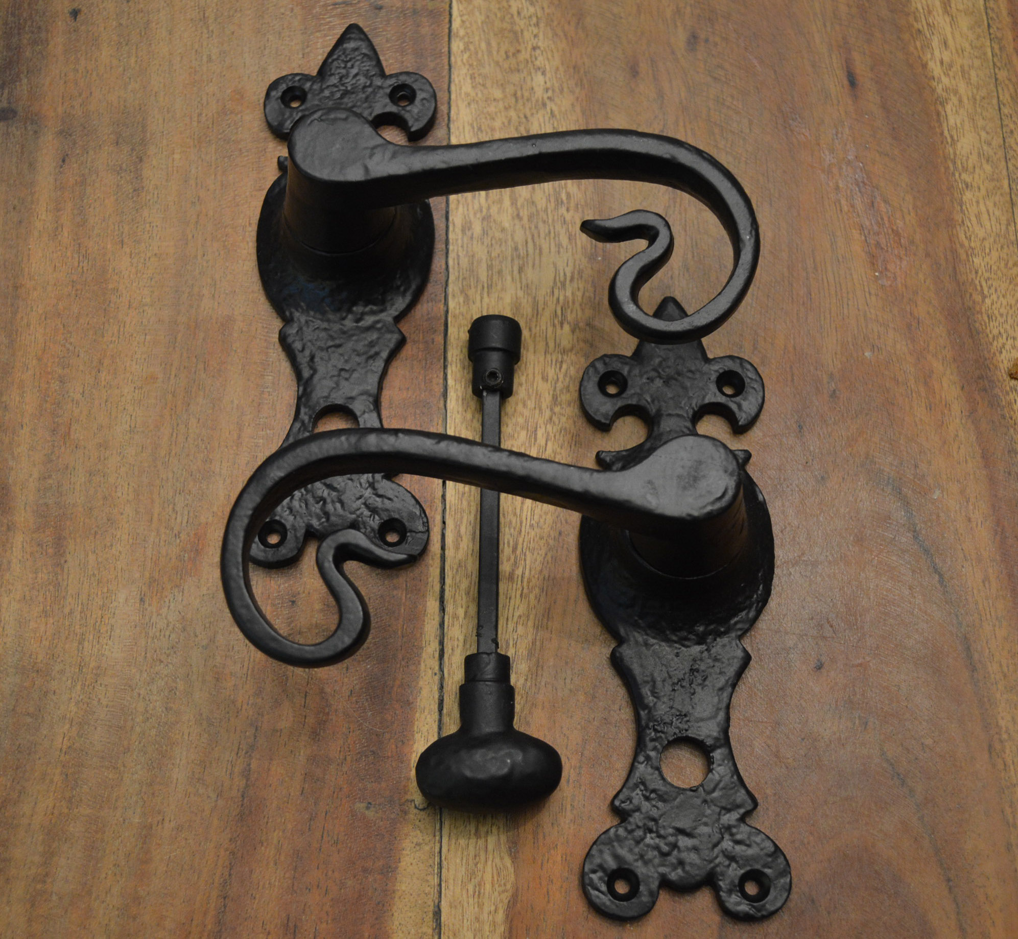Large FDL Curly Tail Bathroom Door Handles with T&R Black Cast