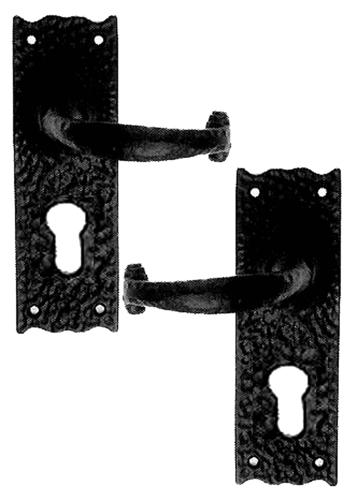 Rustic Door Handles with Euro Lock Black Cast Iron (LF5501Y)