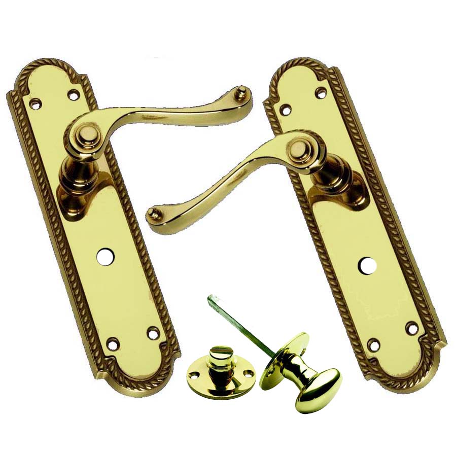 Georgian Scroll Polished Brass Door Handles For Bathroom